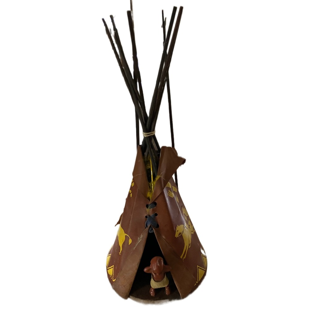 Vintage The Cherokees Qualla Reservation Leather Teepee Souvenir‎ with Figure